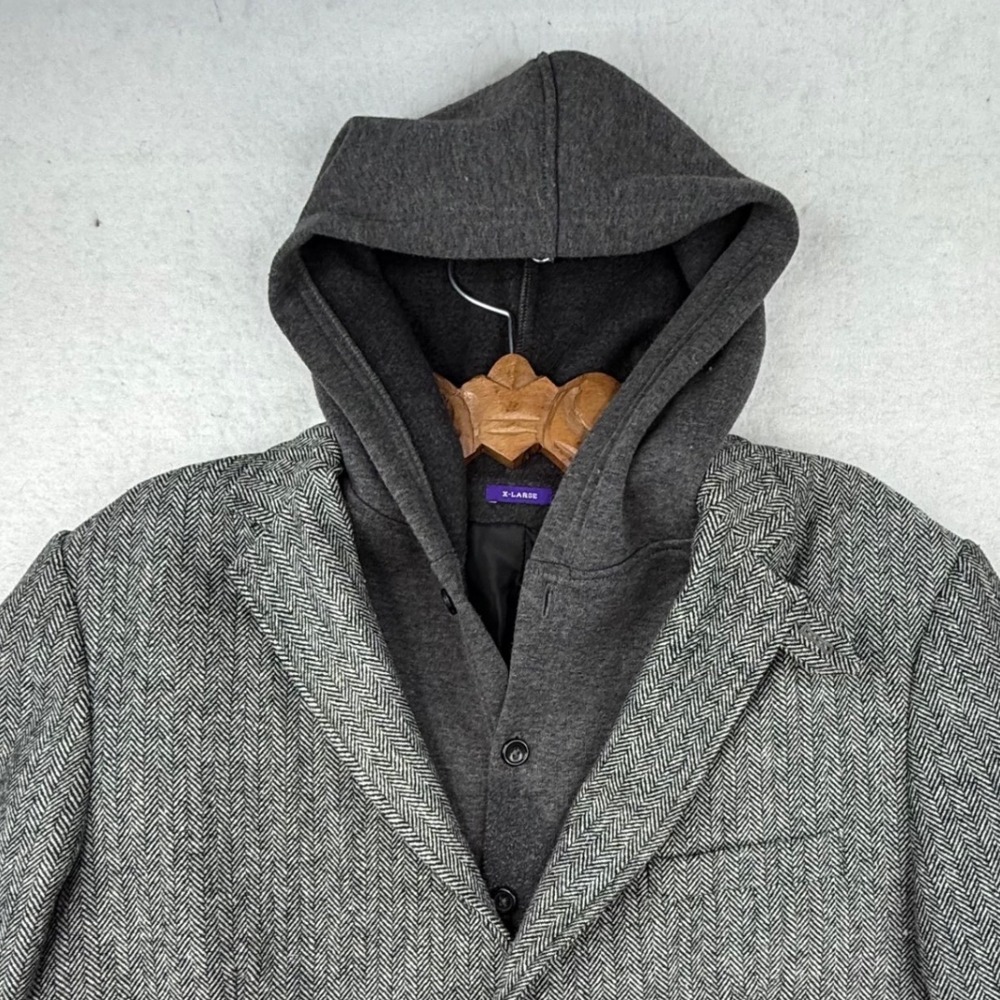 American Rag Mens Herringbone Blazer Jacket Hood Gray XL 1990s vibes Y2K Street - Picture 7 of 10